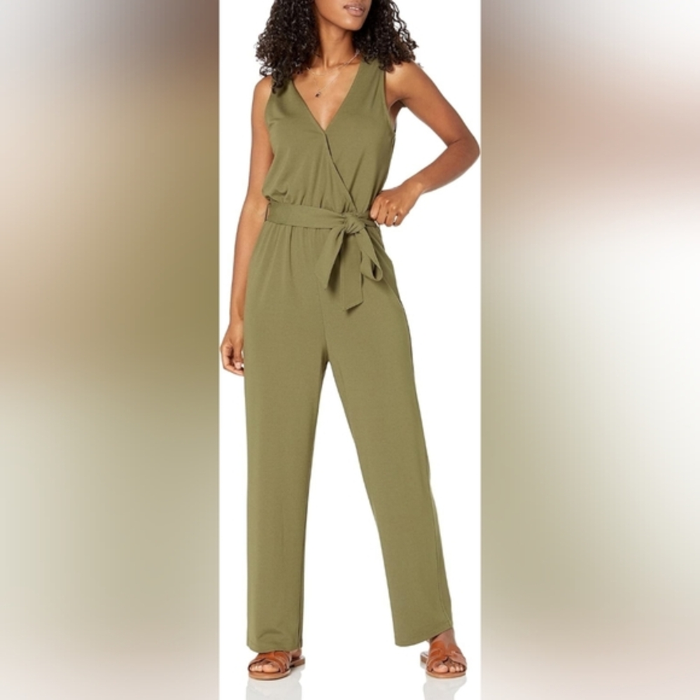 Caralyn Mirand NWT The Drop Women's Olive Green Sleeveless Wrap Jumpsuit - Picture 2 of 14